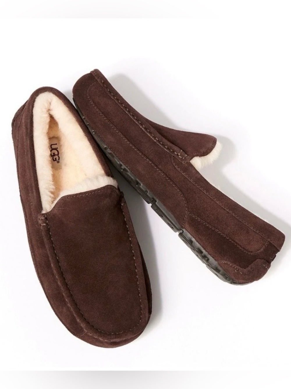 UGG Suede Loafers with Shearling Lining Size 12 Chocolate Brown Moccasin